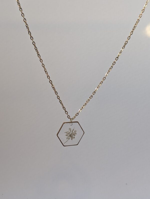 Queen Anne's Lace Dainty Hexagon Necklace - Image 3