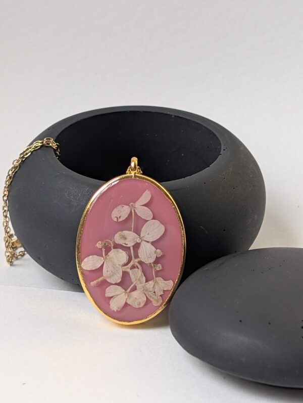 Pink Hydrangea Oval Pendant