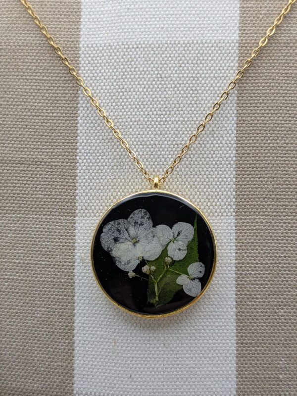 White Hydrangea Black Pendant